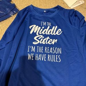 “Middle Sister” long sleeve blue shirt
